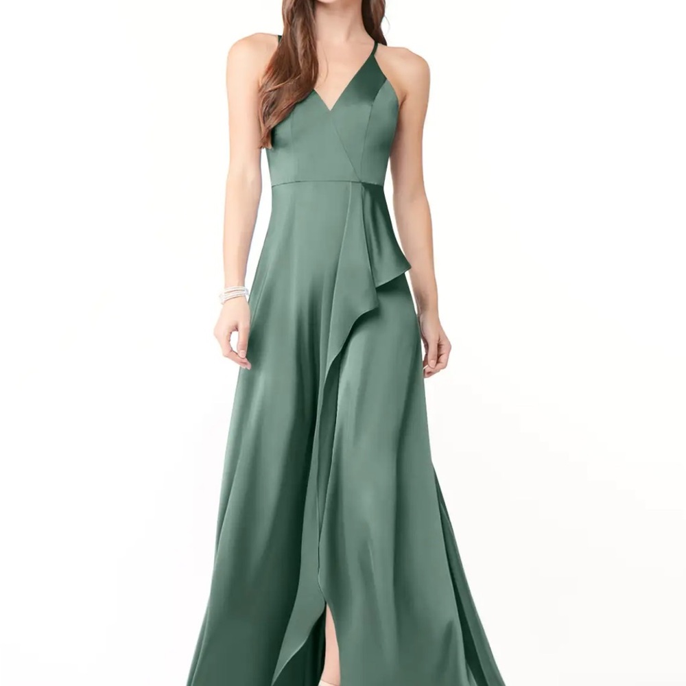NEW WITH TAGS Azazie Eucalyptus Harpie Green Maxi Dress for Bridesmaid